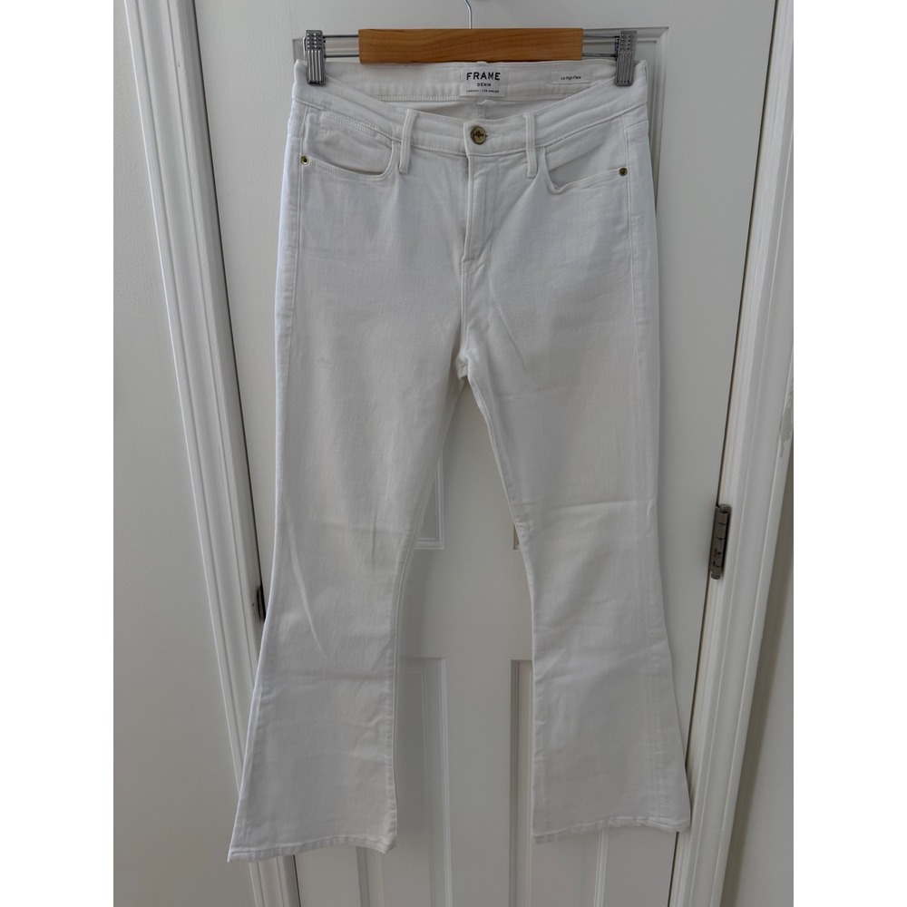 FRAME Le High Flare Jeans Blanc White 29 Cotton Stretch